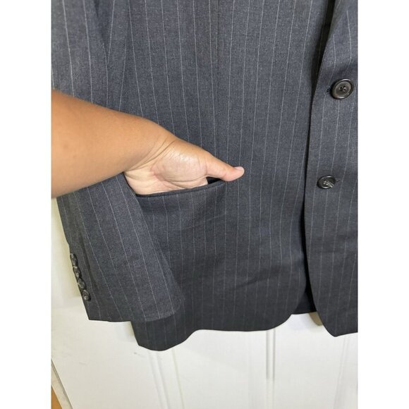 LAUREN RALPH LAUREN Gray Pinstripe Wool Suit Set Jacket Blazer Pants Sz 42R READ - Picture 11 of 16
